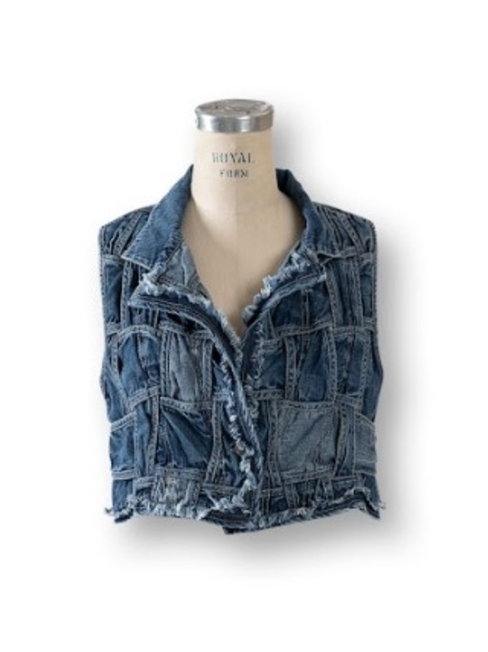 Crop Patchwork Denim Vest - Blue Jean Jacket